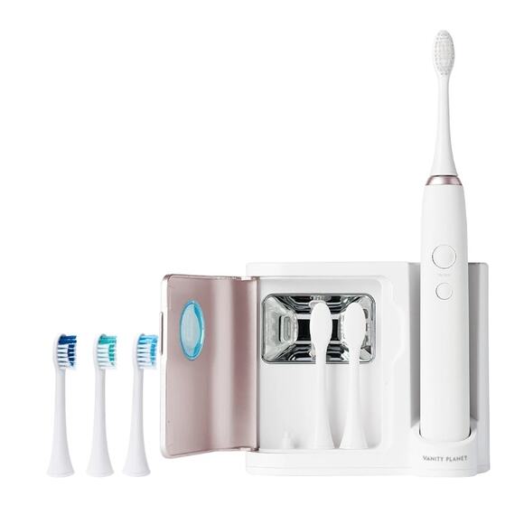 SONIC TOOTHBRUSH WITH UV SANITIZER HOLDER & 6 BRUSH HEADS BY VANITY PLANET - Picture 1 of 7
